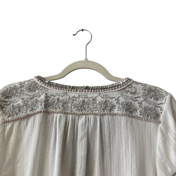 Calypso St. Barth Sequined Crochet Blouse Top Size Lg White Gray Boho Boxy Work - Picture 6 of 11